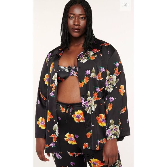 Savage X Fenty Night Blooms Satin Sleep Shirt Sz S - Picture 1 of 9